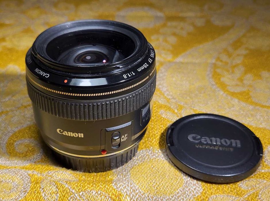 Canon EF 28mm F 1.8 USM - jak nowy, opakowanie, osłona p.słoneczna