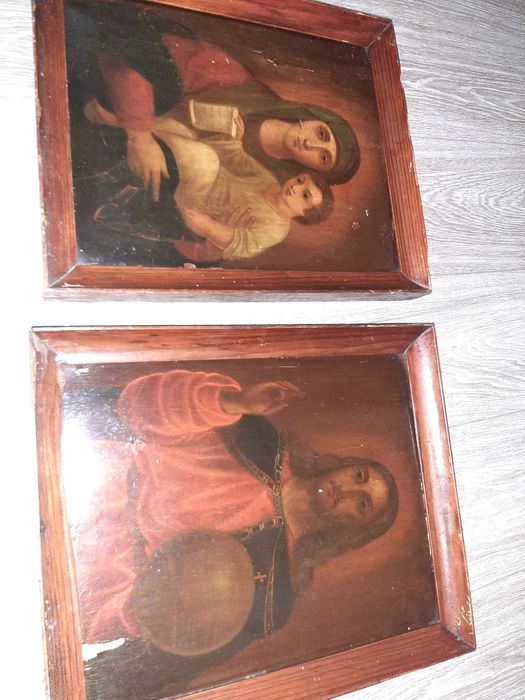 Икона Спаситель  и богородица 2 шт на дереве 43*36см 19 век