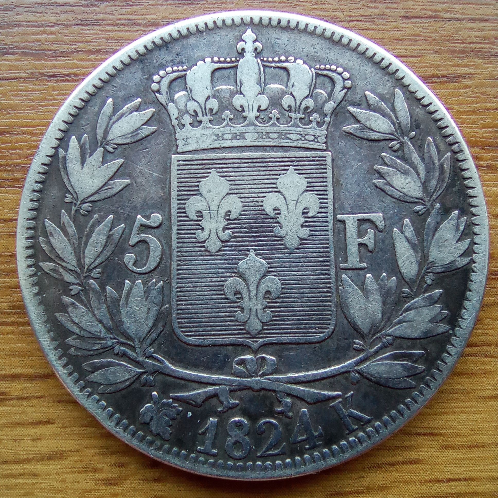 5 franków 1824 Farncja srebrna moneta