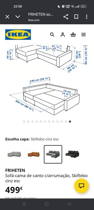 IKEA Sofá-cama de canto c/arrumação bege em bom estado