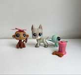 LPs Littlest Pet Shop Dog #1688 Great Dane małpa zestaw vintage