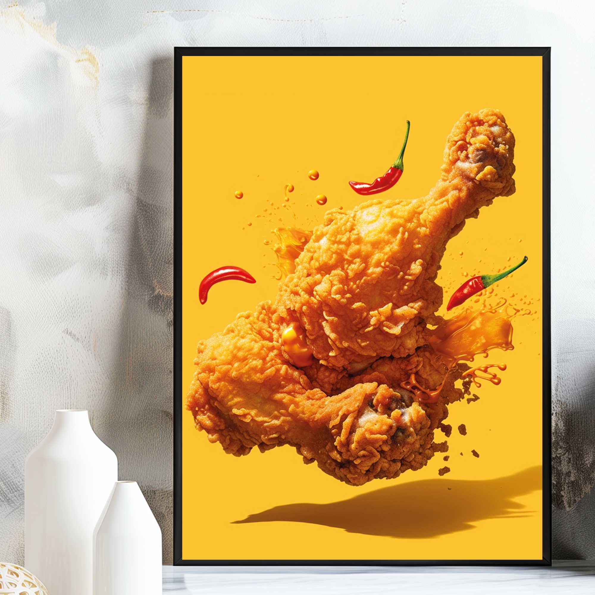 plakat reklamowy kurczak w panierce, plakat do baru i restauracji