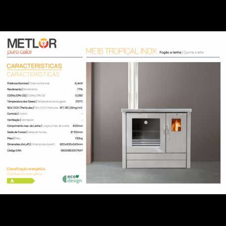 Fogao de lenha modelo METLOR ME16 Inox PV