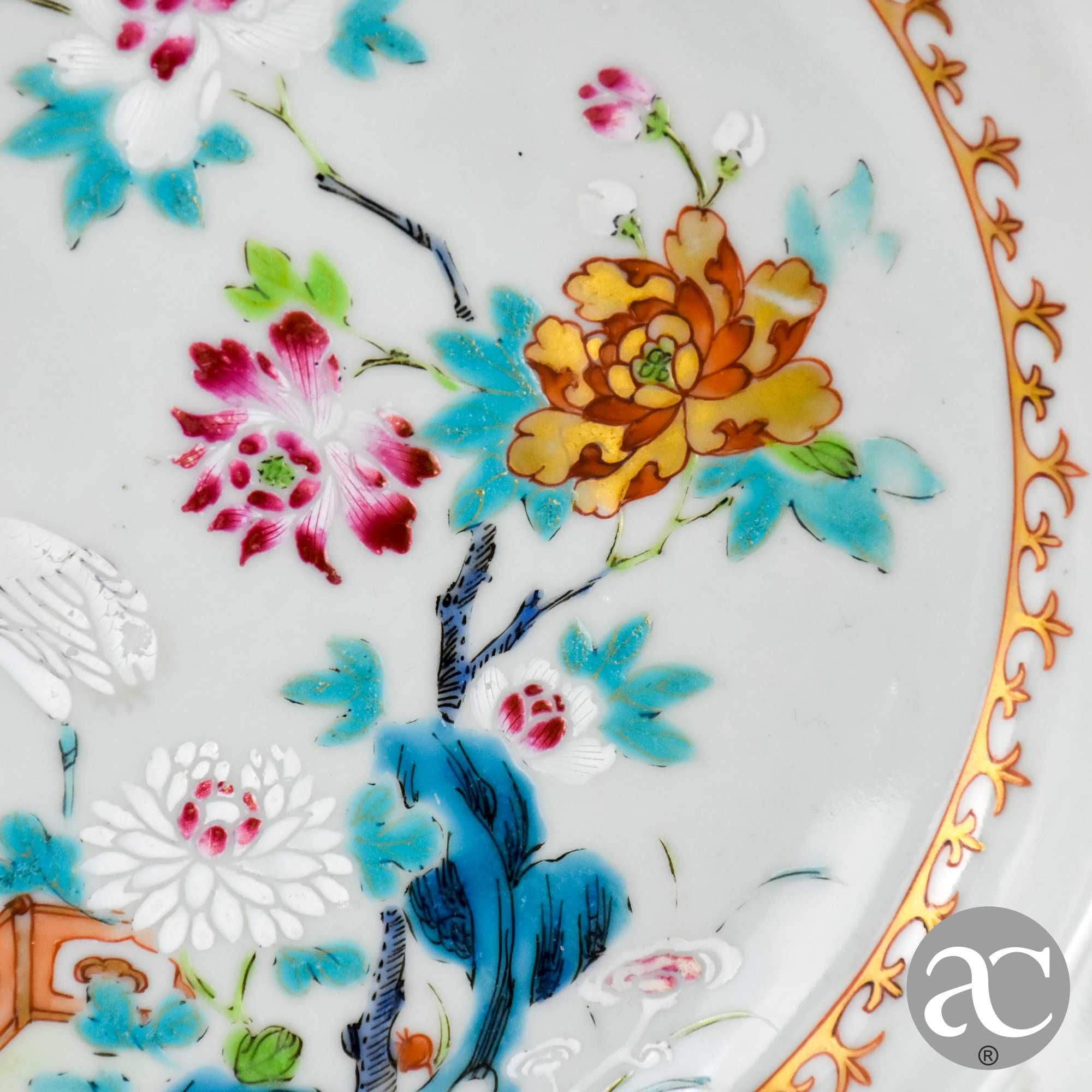 Prato fundo China, decorado com Flores e Garças, Qianlong, séc. XVIII