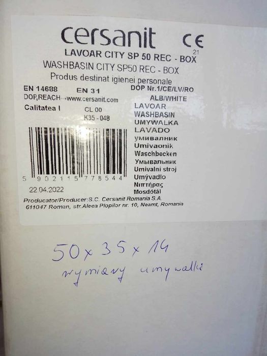 Umywalka nablatowa Cersanit bez przelewu 50*35