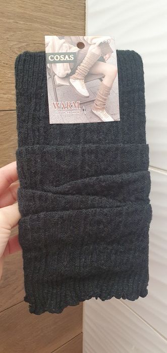 Czarny ocieplacz na nogi łydki sweterek na  buty kozaki angora wełna