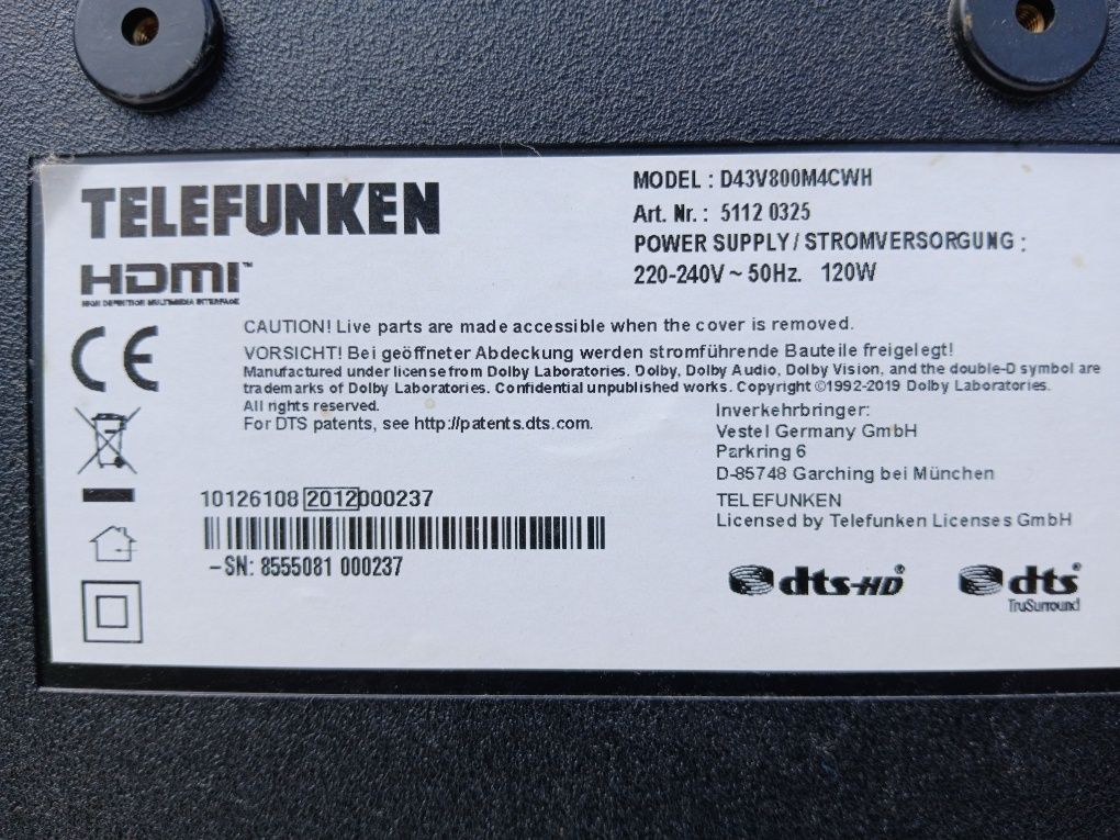 Telewizor LED 43 cale 4K Telefunken D43V800M4CWH