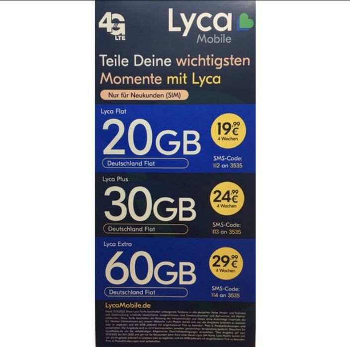 Lycamobile DE niemiecki Starter Karta +49 DE 20 GB - Plan Net Flat