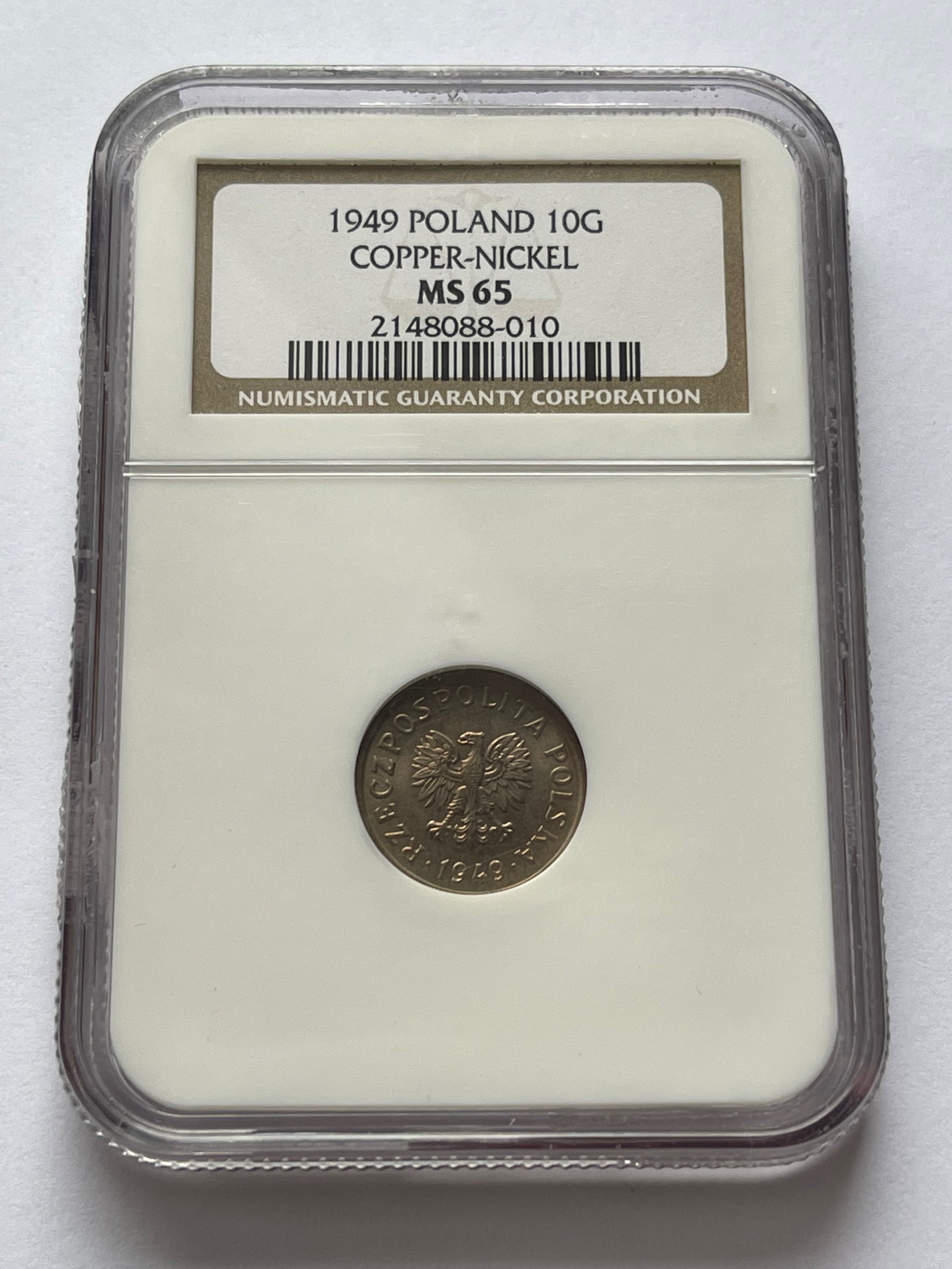 10 groszy 1949 miedzionikiel NGC MS65 stary grading