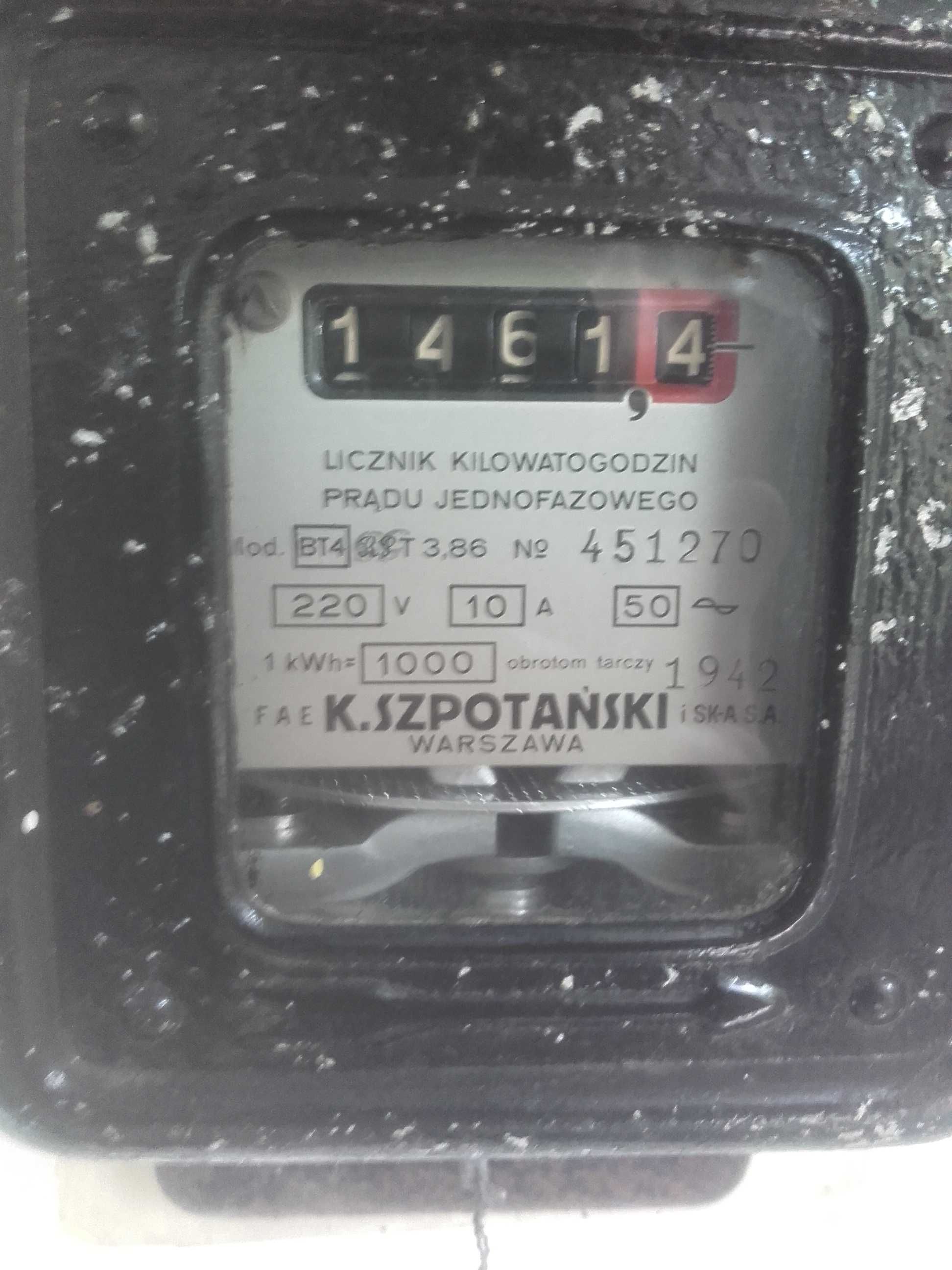 Warszawa SZPOTAŃSKI Licznik elektryczny 1942