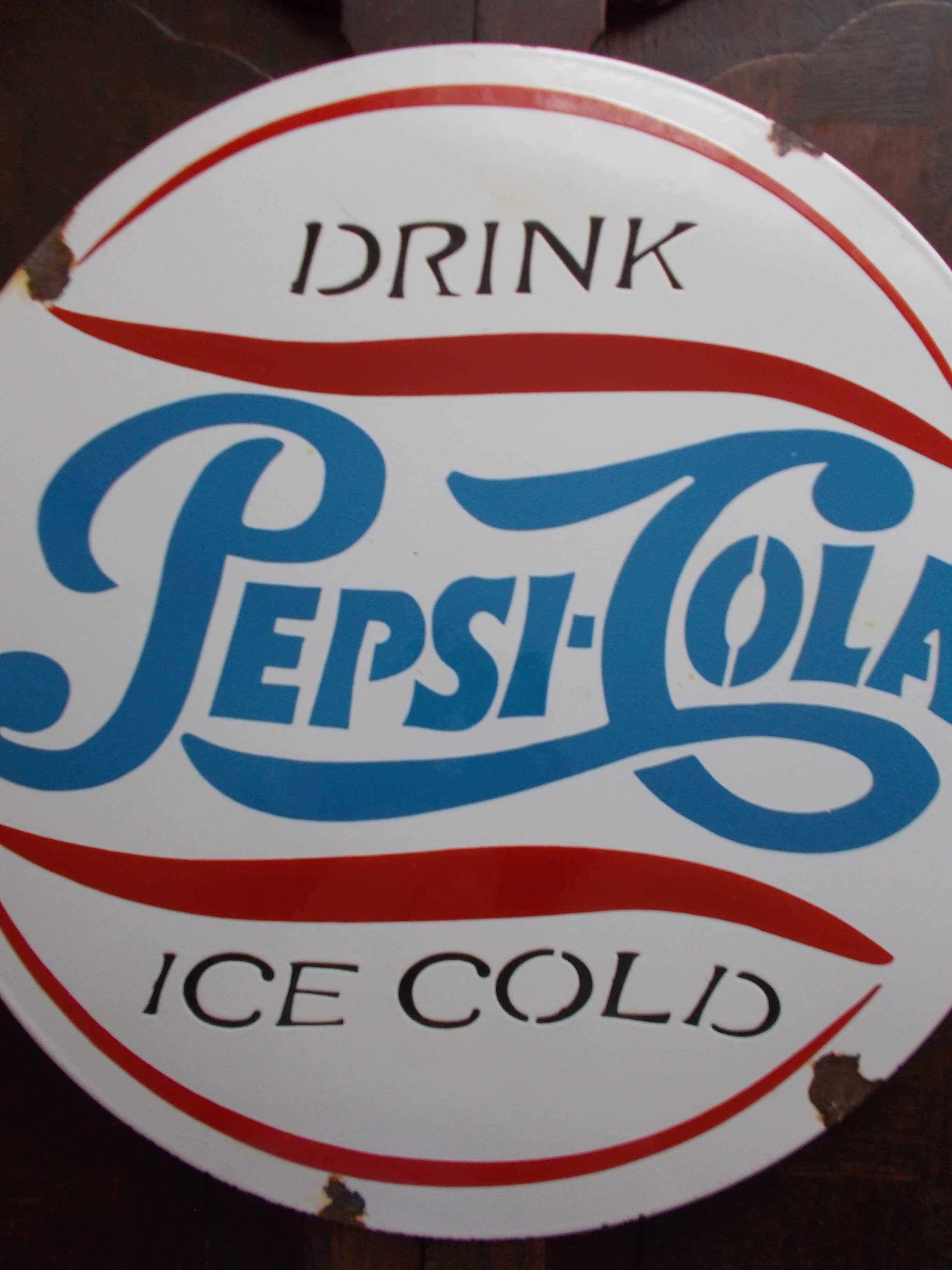 & Pepsi-Cola & Stary Piękny Szyld Reklamowy & Vintage &