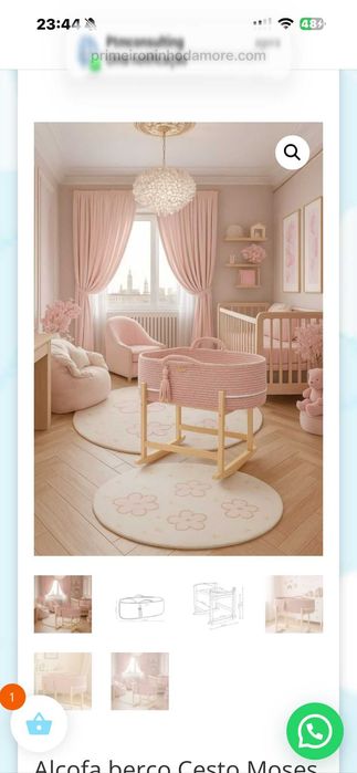 ALCOFA COM BALOIÇO BERÇO CESTO MOSES 75X40, COLCHÃO + SUPORTE