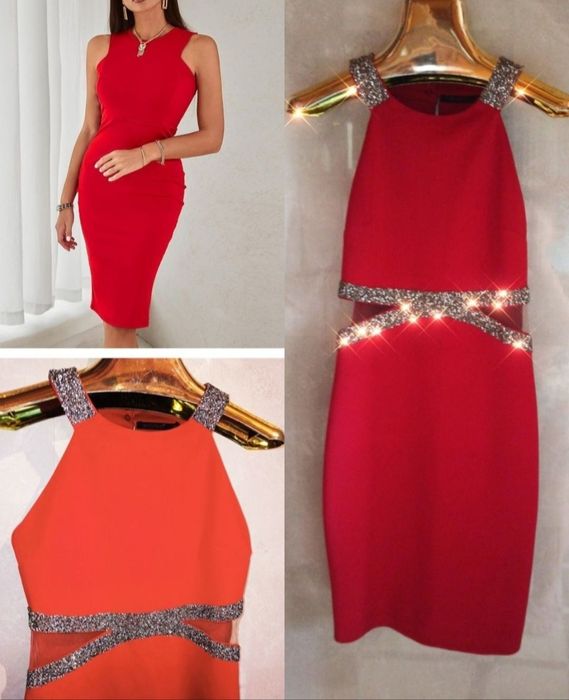 Червона сукня з камінчиками неопрен