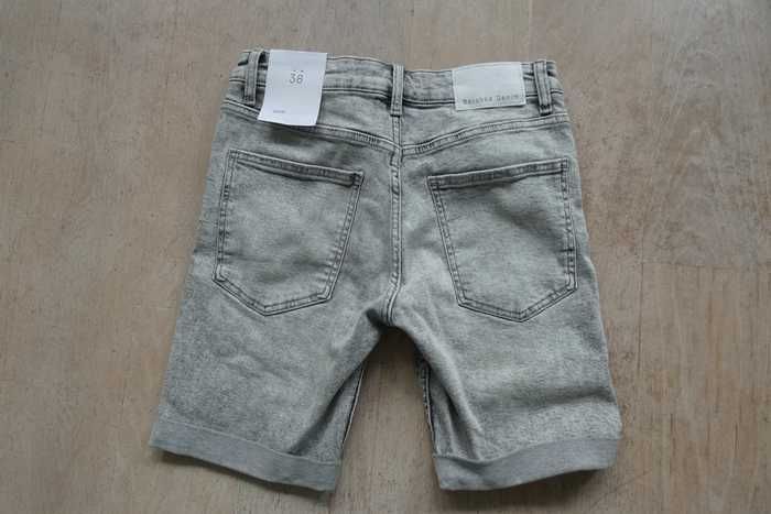 Krótkie spodenki jeansowe szare Denim; r.38;BERSHKA-NOWE