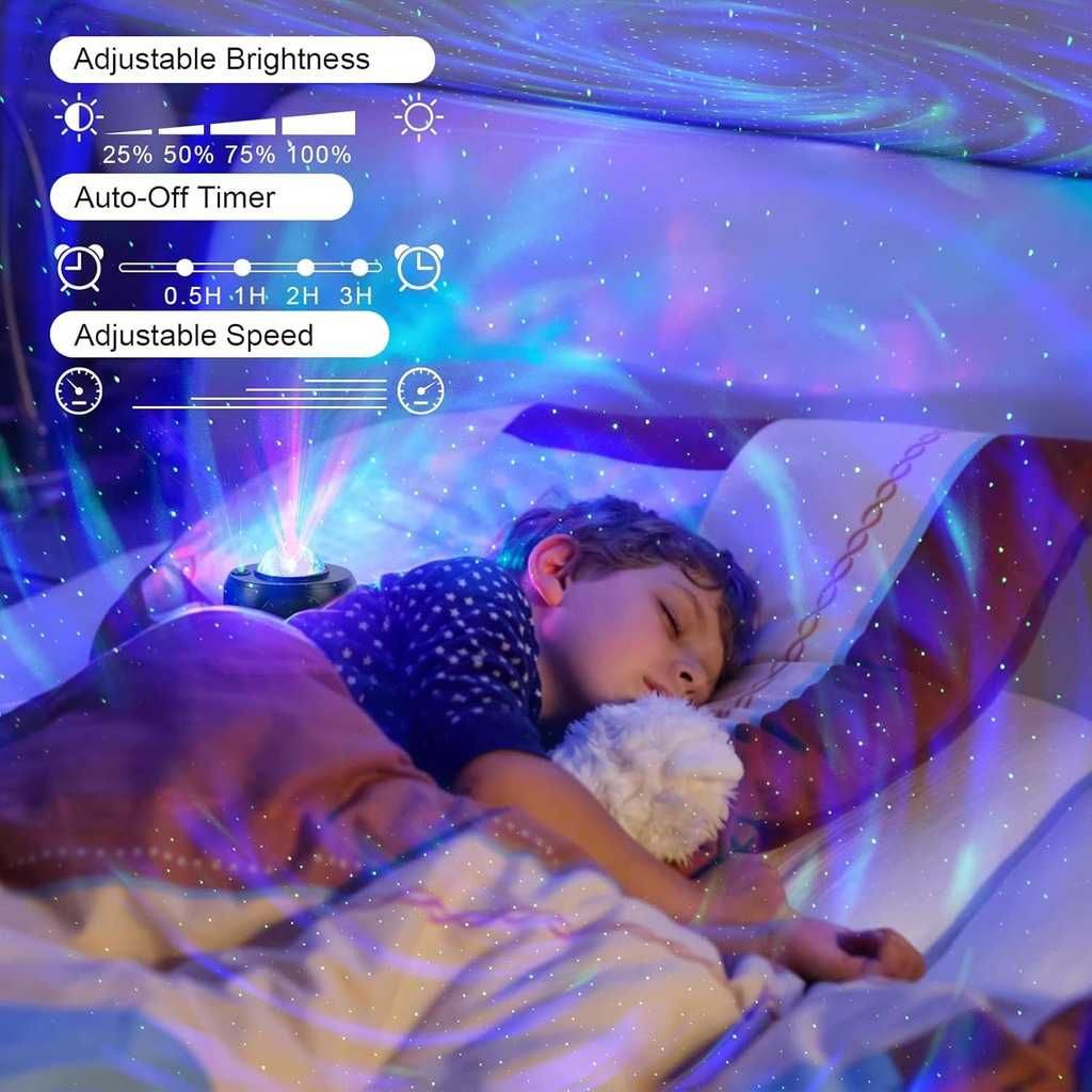 URAQT Lampa LED projektor Starry Sky, lampka nocna z pilotem projektor