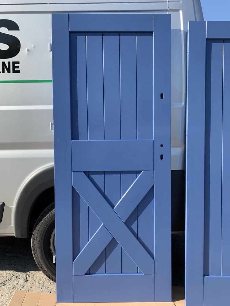 Drzwi drewniane zewnętrzne niebieskie NA KAŻDY WYMIAR