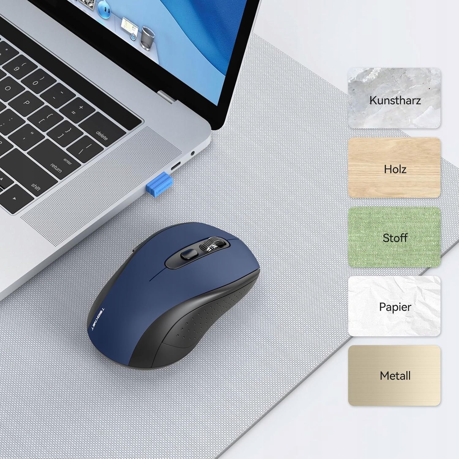 Mysz Bezprzewodowa Do Komputera 2.4Ghz/Bluetooth Niebieska