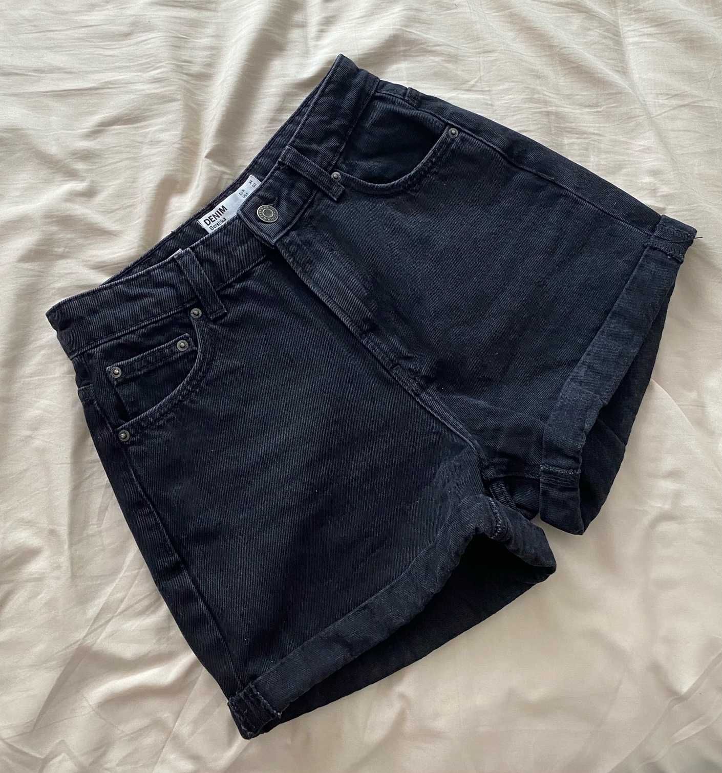 Bershka jeansowe spodenki z wysokim stanem idealne 34