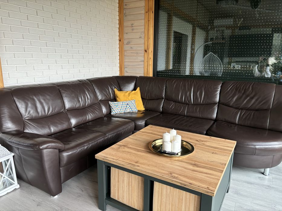 Kanapa narożna skóra brązowa