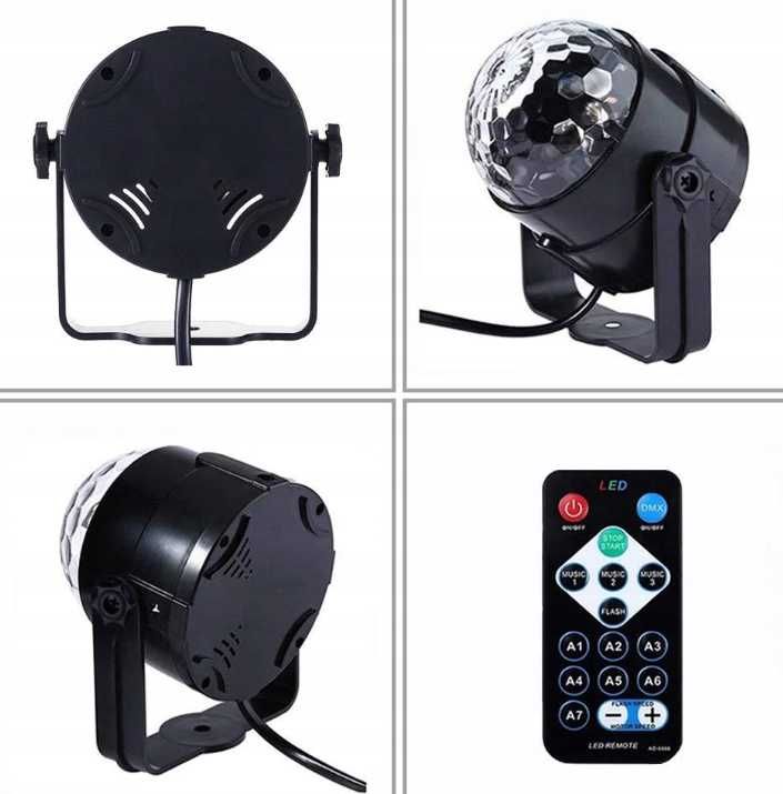 Lampa disco LED kula dyskotekowa projektor RGB zasilanie USB