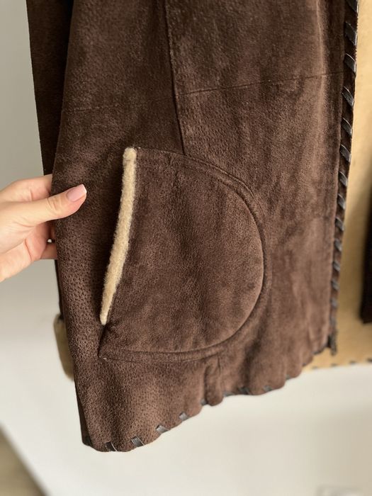 Brazowy zamszowy płaszcz kurtka skóra Wilsons Leather czekolada