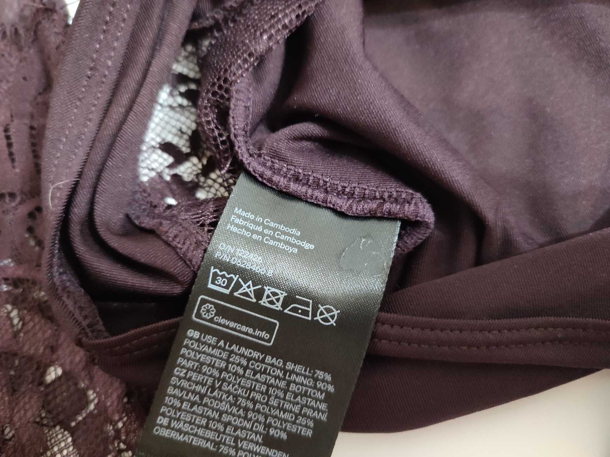 Piękne śliwkowe koronkowe body z długim rękawem H&M / XS / 34