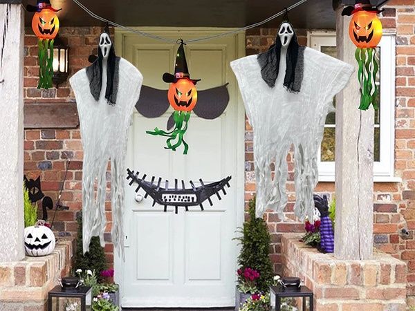 Dekoracja halloween wisząca ozdoba duch maska krzyk szkielet zjawa 90