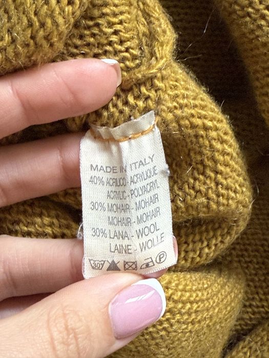 musztardowy sweter kardigan oversize butik narzutka zapinana L 40