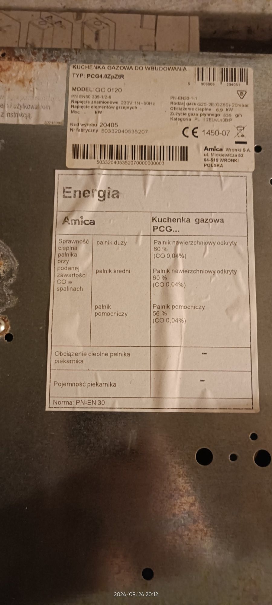 płyta gazowa Amica 4 palniki i wężyk gazowy w zestawie,