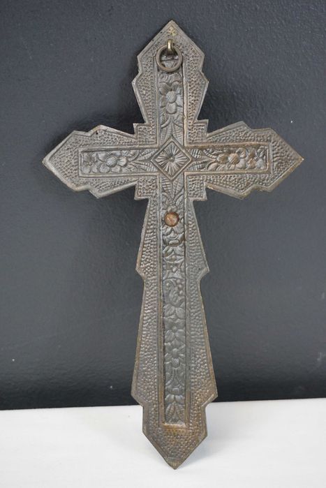 Stary krzyż wiszący pasyjka Pan Jezus mosiądz 22.5cm