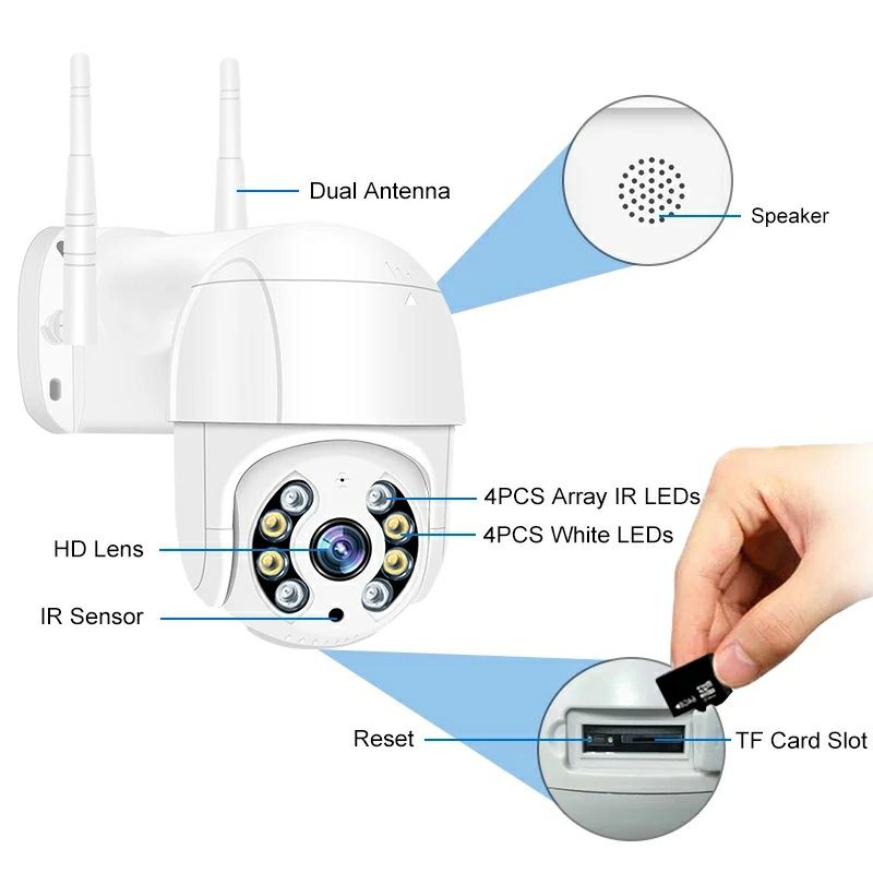 Camera exterior 1080p grava no cartão sd rotativa