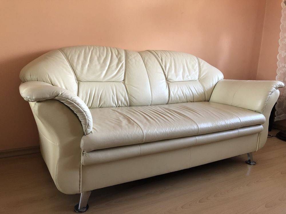 Wypoczynek skóra naturalna 3 2 1 ecru [Kanapa sofa fotel]