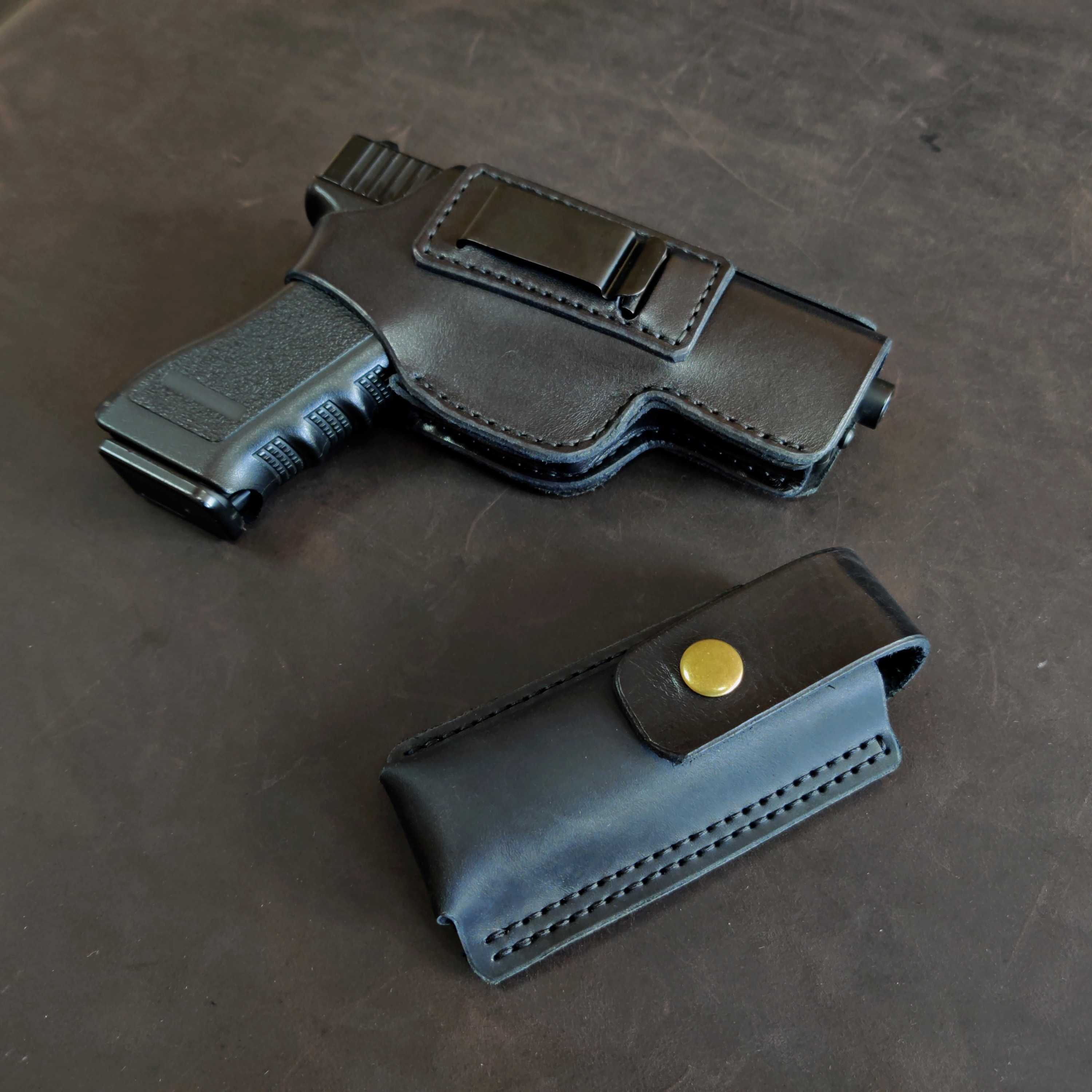 Шкіряна кобура для Glock 17 зі скобою+ паучер, кобура на Glock, Глок