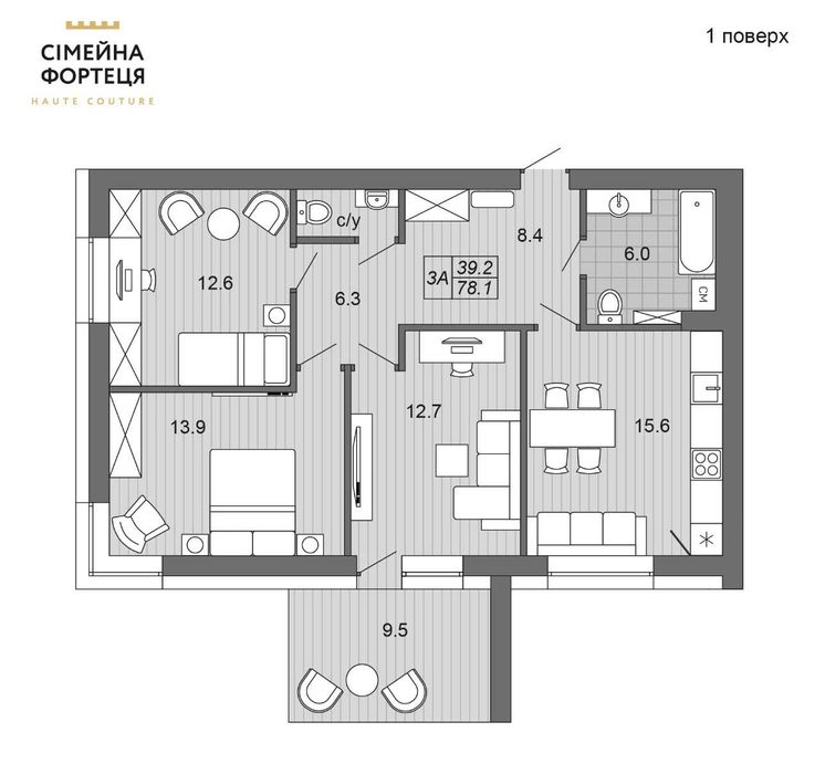 3к квартира 78 м/кв у розтермінування