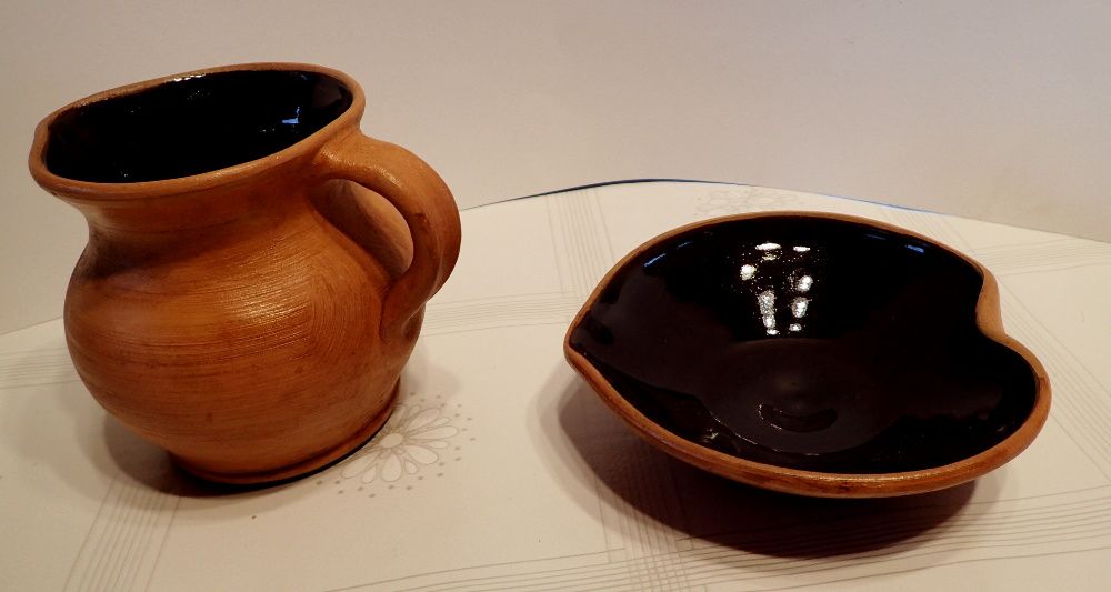Zestaw hand made serwis z gliny rękodzieło kubki talerzyki dzbanuszek
