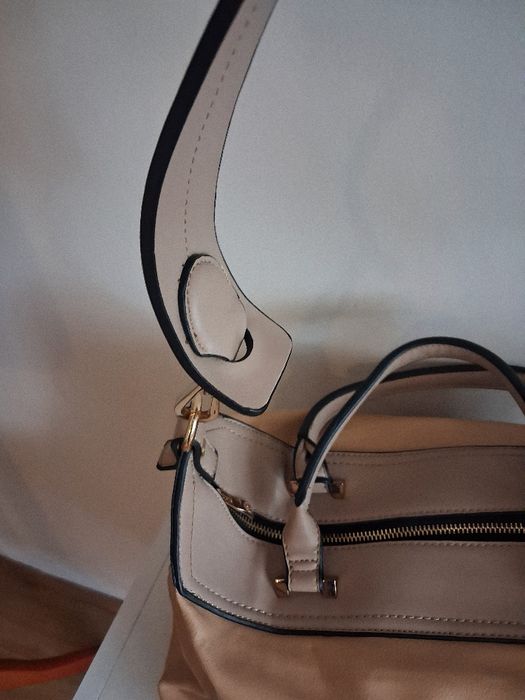 Torebka torba duża pomiestna beżowa włoska sze ok 35 cm