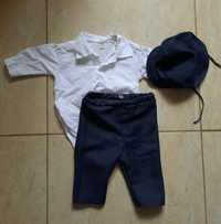 Komplet do chrztu 62 dla chłopca koszulobody spodnie kaszkiet wiązany