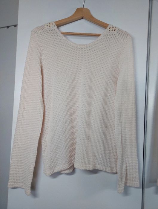 Kremowa bluzka boho 36/S beżowa bluzka S lekki biały sweter boho S/M