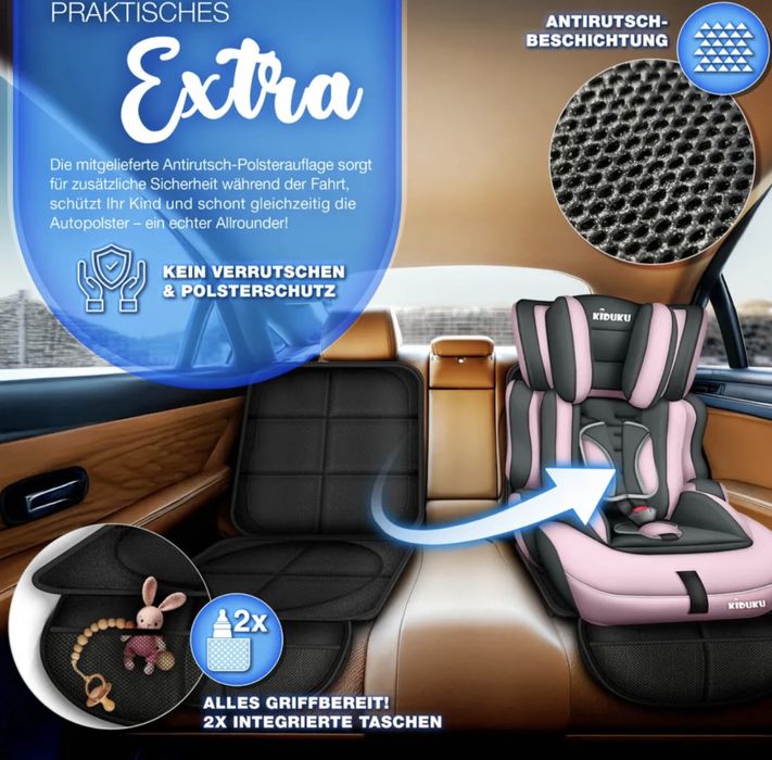 Fotelik samochodowy KIDUKU 9-36 kg, nowy, regulowany, szaro rozowy