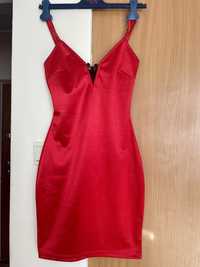 Koszula nocna czerwona seksowna mini satynowa dekold koronka