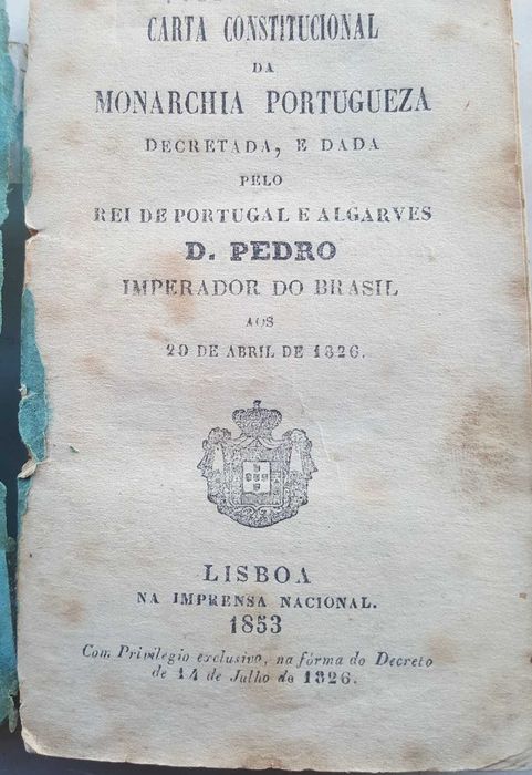 1853 - Carta Constitucional da Monarchia Portugueza - MUITO RARO