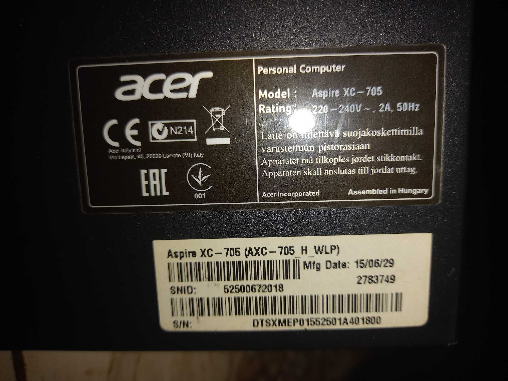 ACER Aspire XC-705 Intel i3 SSD120+HDD500 DDR3 16GB  GForce GT 730 4GB