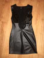 847/ Sexy tunika sukienka koszulka czarna z ekoskóry rozmiar 36 EU / S