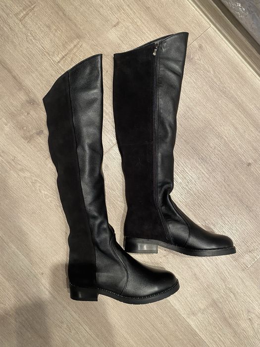 Чоботи високі шкіра/замш