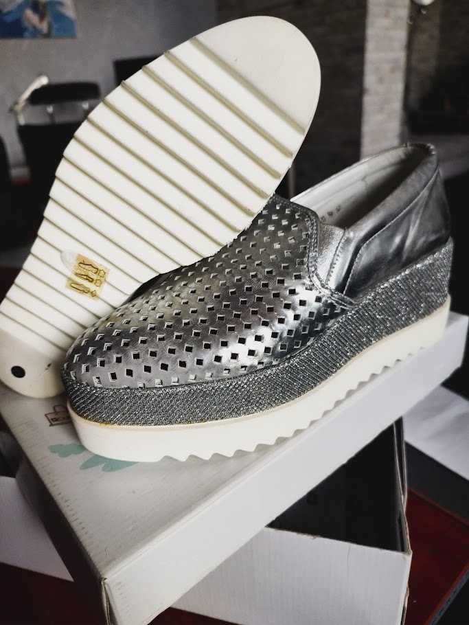 buty damskie srebrne na platformie