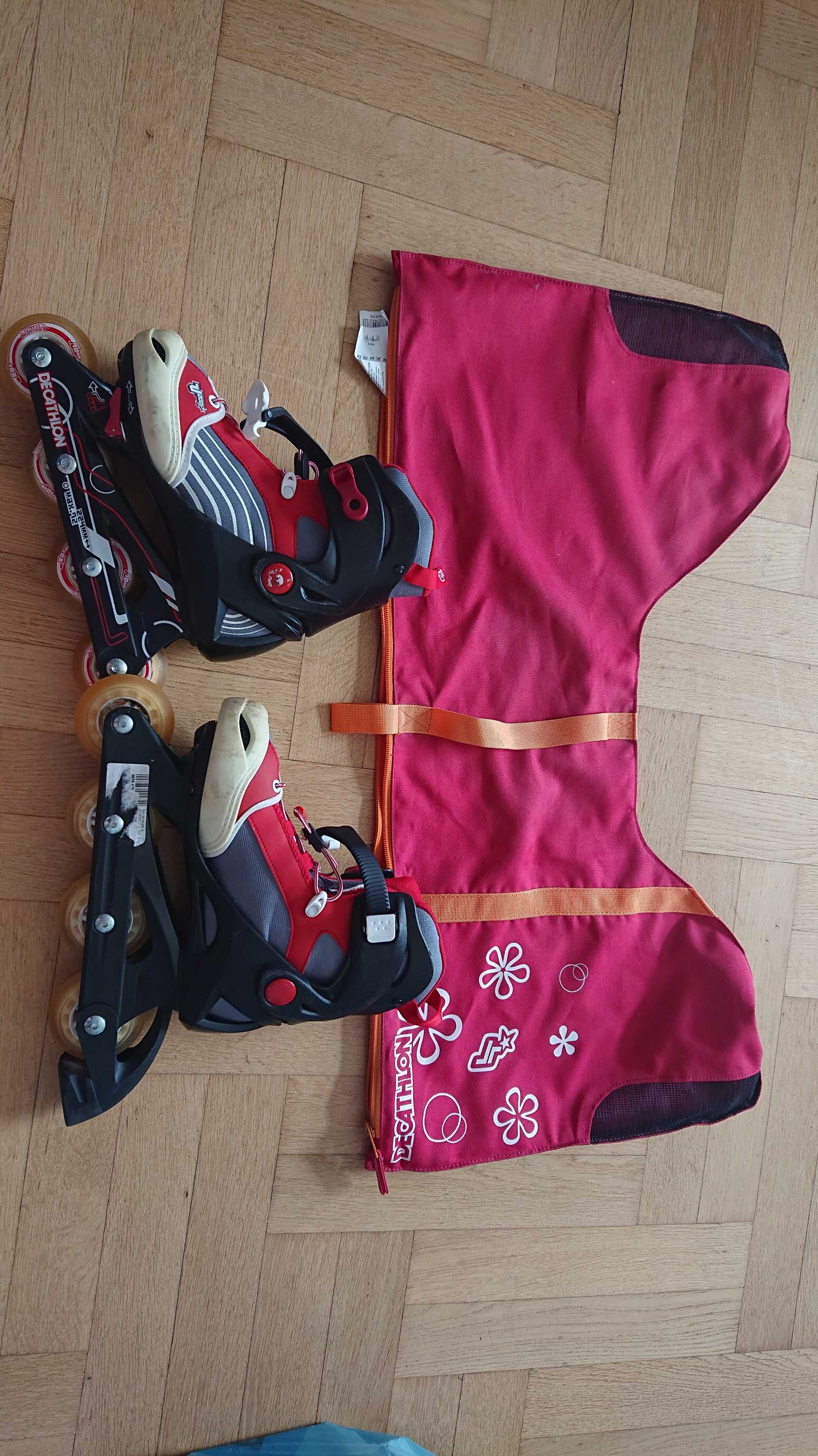 Decathlon rolki regulowane 34-36, kask, ochraniacze plus torba.