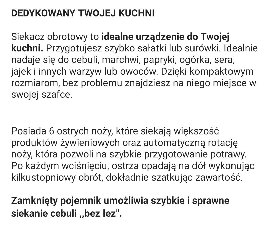 Siekacz obrotowy do warzyw