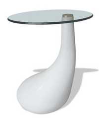 Biały stolik kawowy z okrągłym, szklanym blatem, wysoki połysk