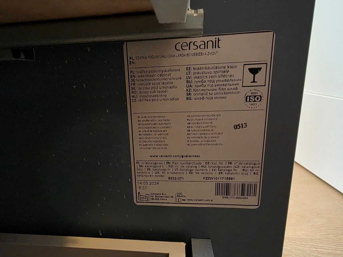 Szafka podumywalkowa Larga Cersanit niebieska 60 cm