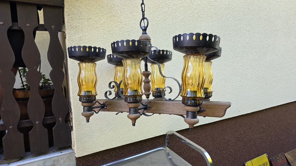 Żyrandol lampa sufitowa drewo loft retro restauracja bar